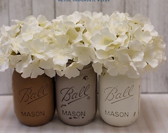 3 Pint Painted Mason Jars, Painted Mason Jars, Farmhouse Decor, Rustic Decor, Shabby Chic Mason Jars, Rustic Mason Jar Decor