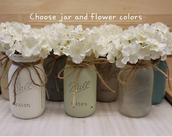 Mason Jar Centerpiece, Painted Mason Jar, Wedding Decor, Farmhouse Kitchen, Rustic Home Decor, Table Centerpiece, Farmhouse Decor