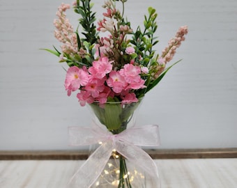 Centro de mesa con jarrón iluminado con flores rosas, centro de mesa para bodas, centro de mesa para eventos, decoraciones para fiestas de bienvenida al bebé, decoración para despedidas de soltera, bautismo