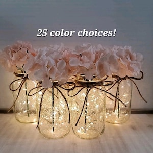 Blush Premium Hydrangea Lighted Mason Jar Centerpiece, Wedding Decor, Baby Shower, Bridal Shower, Graduation, Celebration of Life Service