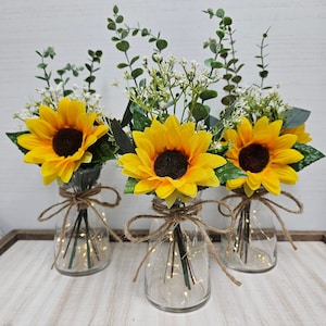 Sunflower and Babies Breath Lighted Bud Vase, Wedding Centerpiece, Event Centerpiece, Wedding Decor, Farmhouse Wedding, Shower Decorations image 5