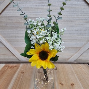 Sunflower and Babies Breath Lighted Bud Vase, Wedding Centerpiece, Event Centerpiece, Wedding Decor, Farmhouse Wedding, Shower Decorations image 7