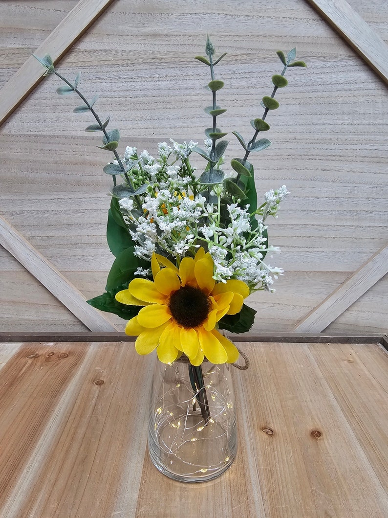 Sunflower and Babies Breath Lighted Bud Vase, Wedding Centerpiece, Event Centerpiece, Wedding Decor, Farmhouse Wedding, Shower Decorations image 7