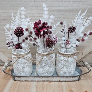 White Frost Christmas Mason Jar Table Centerpiece, Holiday Decoration, Winter Wonderland, Seasonal Gift