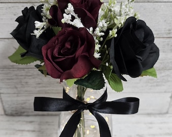 Black and Rose Red Lighted Table Centerpiece, Wedding Centerpiece, Bridal Shower Decor,  Wedding Decor, Anniversary Party Decor