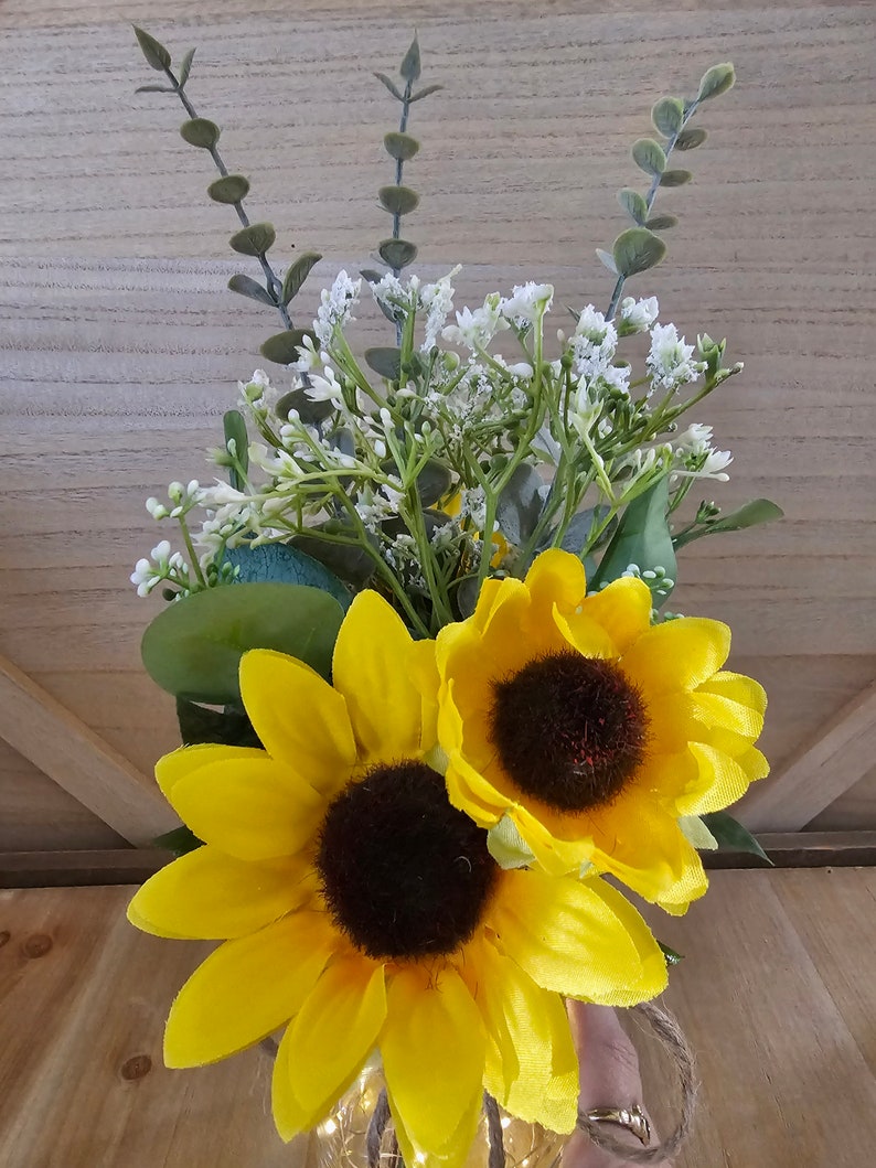 Sunflower and Babies Breath Lighted Bud Vase, Wedding Centerpiece, Event Centerpiece, Wedding Decor, Farmhouse Wedding, Shower Decorations image 3