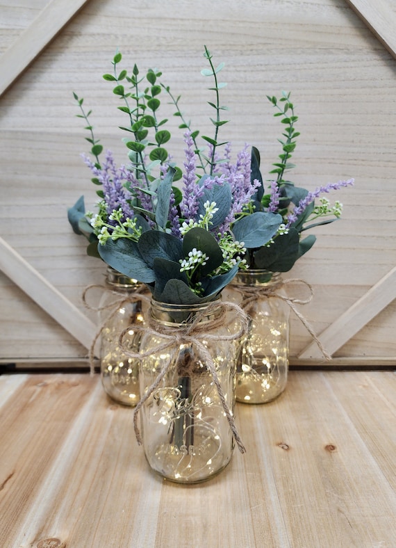 Lighted mason on sale jars with flowers