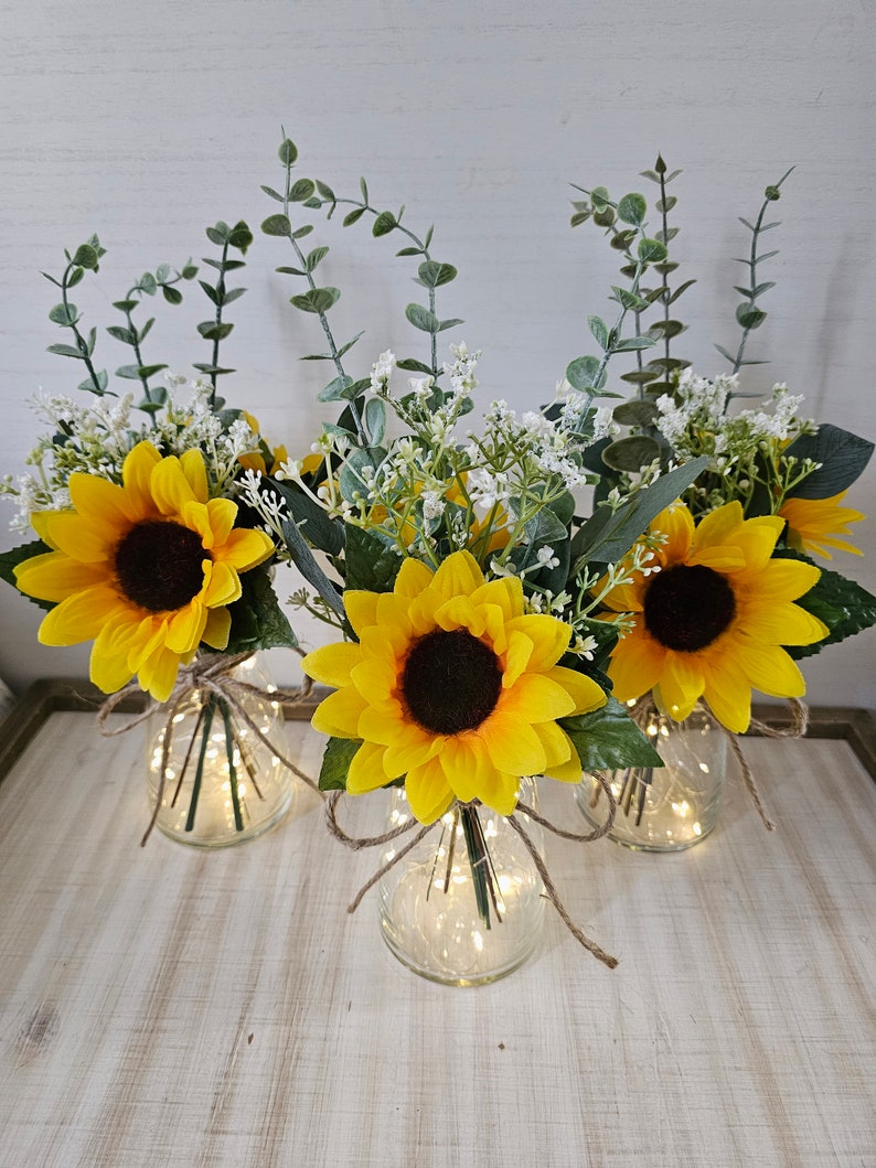 Sunflower and Babies Breath Lighted Bud Vase, Wedding Centerpiece, Event Centerpiece, Wedding Decor, Farmhouse Wedding, Shower Decorations image 6