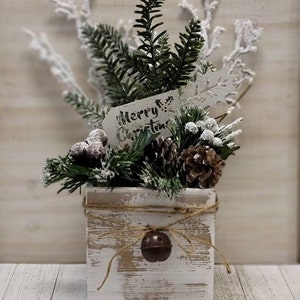 White Wooden Christmas Table Centerpiece, Rustic Farmhouse Holiday Arrangement, Party Event Decor, Winter Wedding, Seasonal Gift