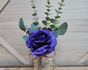 Violet Rose Lighted Mason Jar Centerpiece, Wedding Centerpiece, Event Centerpiece, Wedding Decor, Farmhouse Wedding, Shower Decorations