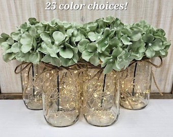 Set of 18 Lighted Mason Jars, Sage Wedding Centerpieces, Wedding Table Decor, Bridal Shower, Graduation, Corporate Event, Celebration