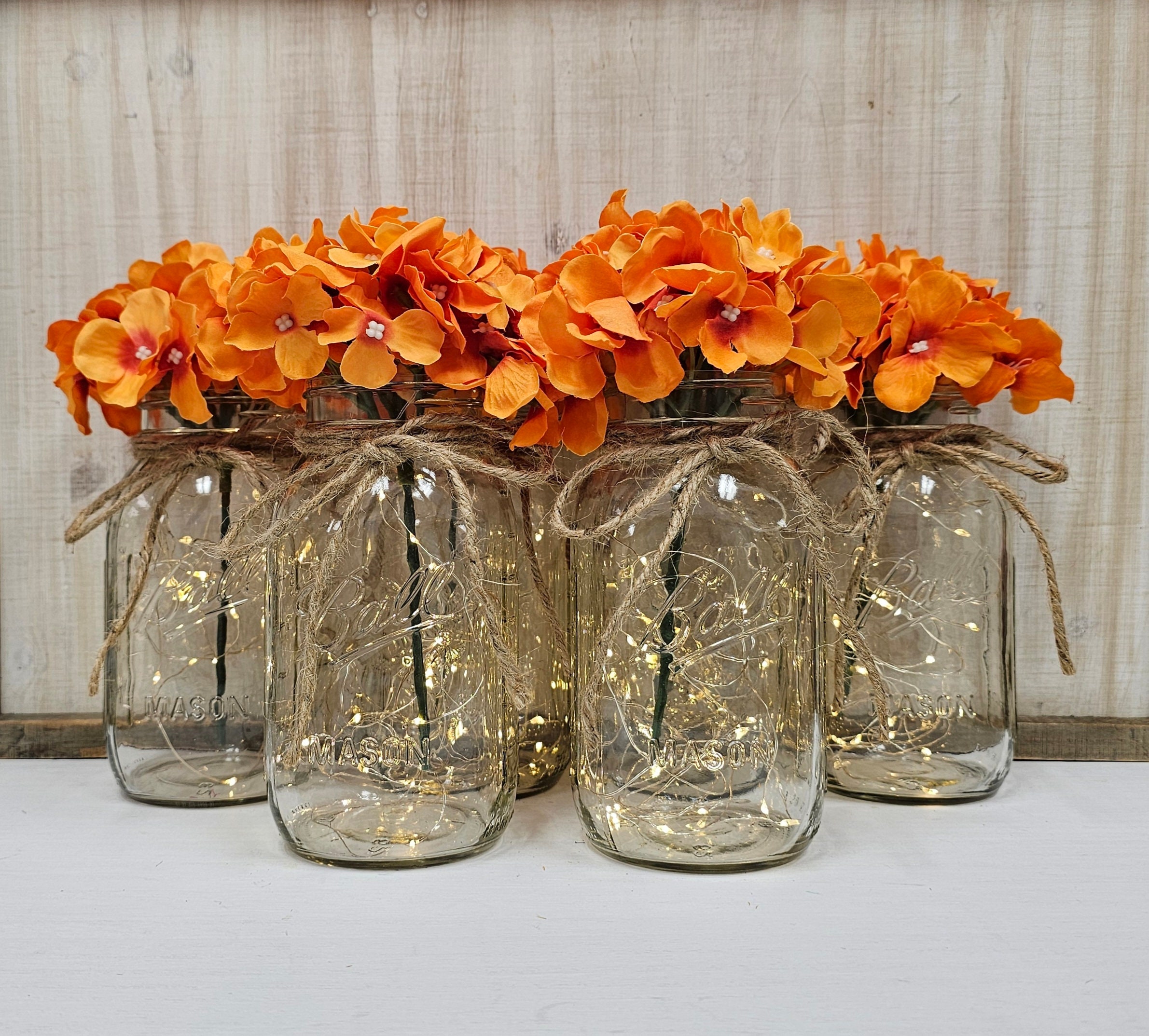 Centros de mesa iluminados con hortensias premium naranjas en frascos de  vidrio, decoración para bodas, baby shower, despedida de soltera,  graduación y celebración de la vida. - Etsy México, image size:2381x2148