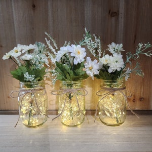 Lighted Mason Jar Centerpiece, Wedding Centerpiece, Table Centerpiece, Mason jars with lights,  Wedding Decor, Farmhouse Wedding