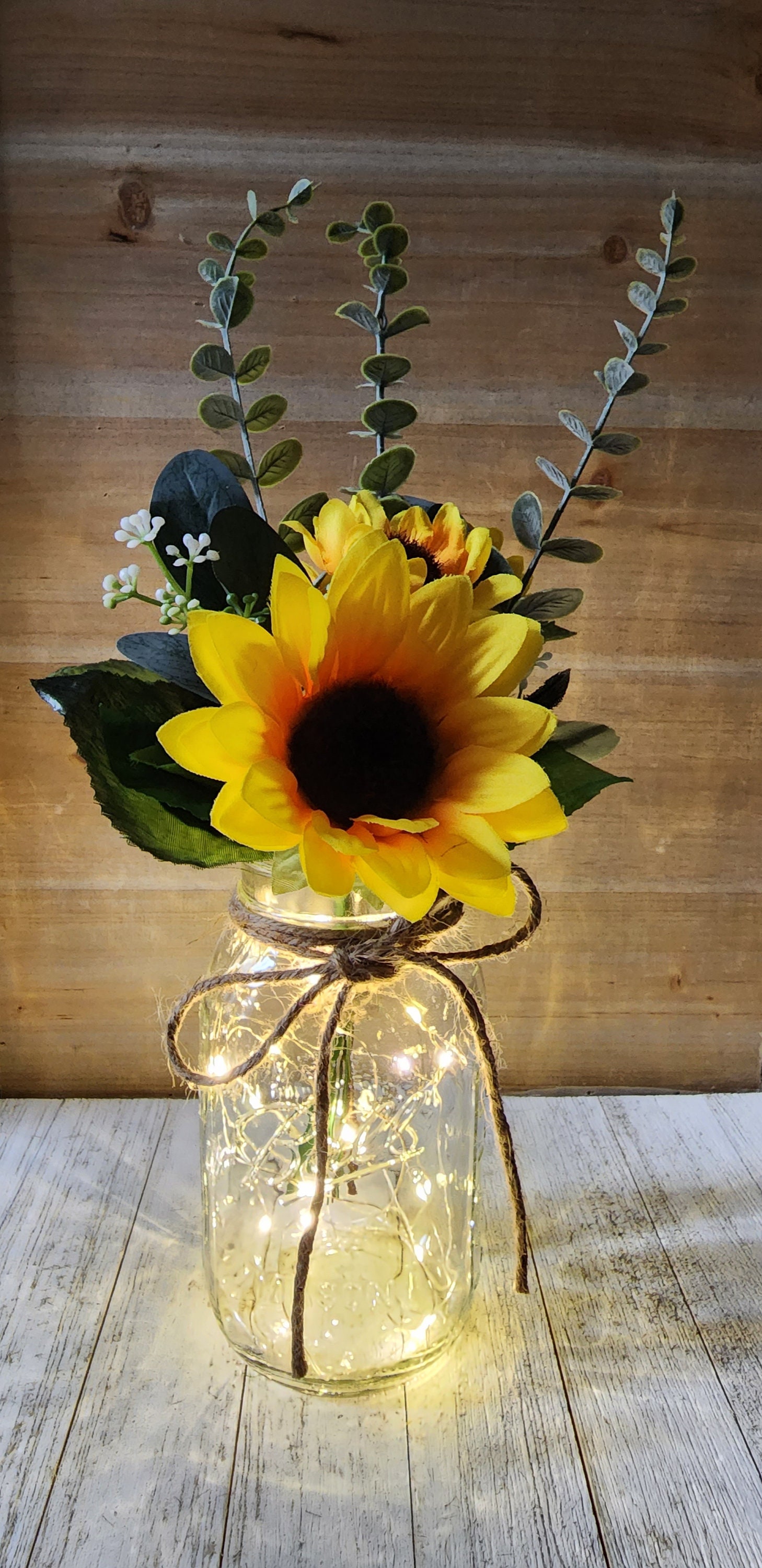 Sunflower Mason Jar Centerpiece, Year Round Table Decor, Rustic Wood Crate,  Yellow Sunflower Decor, Farmhouse Table, Kitchen Table Decor 