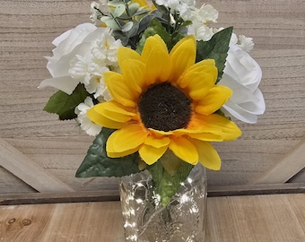 Sunflower Lighted Mason Jar Centerpiece, Wedding Centerpiece, Event Centerpiece, Wedding Decor, Farmhouse Wedding, Shower Decorations