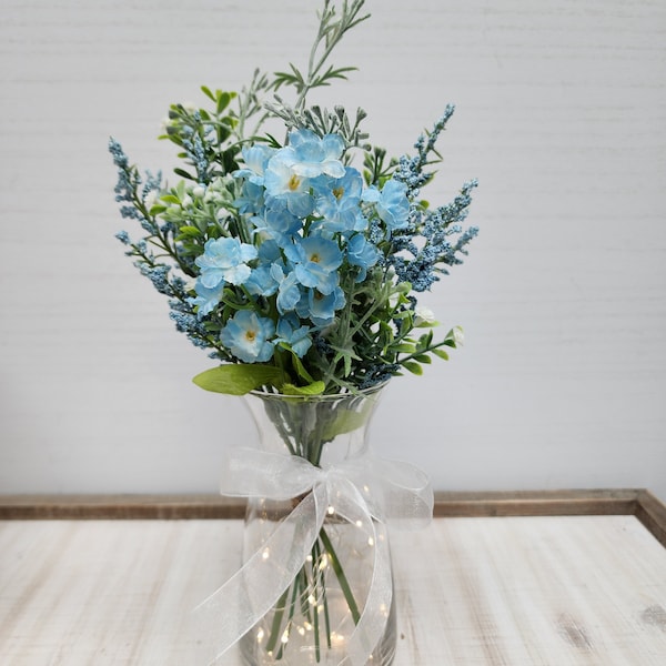 Light Blue Floral Lighted Vase Centerpiece, Wedding Centerpiece, Event Centerpiece, Baptism, Shower Decorations, Bridal Shower Decor,