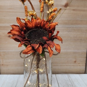 Rustic Sunflower Lighted Mason Jar Centerpiece, Wedding Centerpiece, Fall Centerpiece, Event Centerpiece, Wedding Decor, Farmhouse Wedding