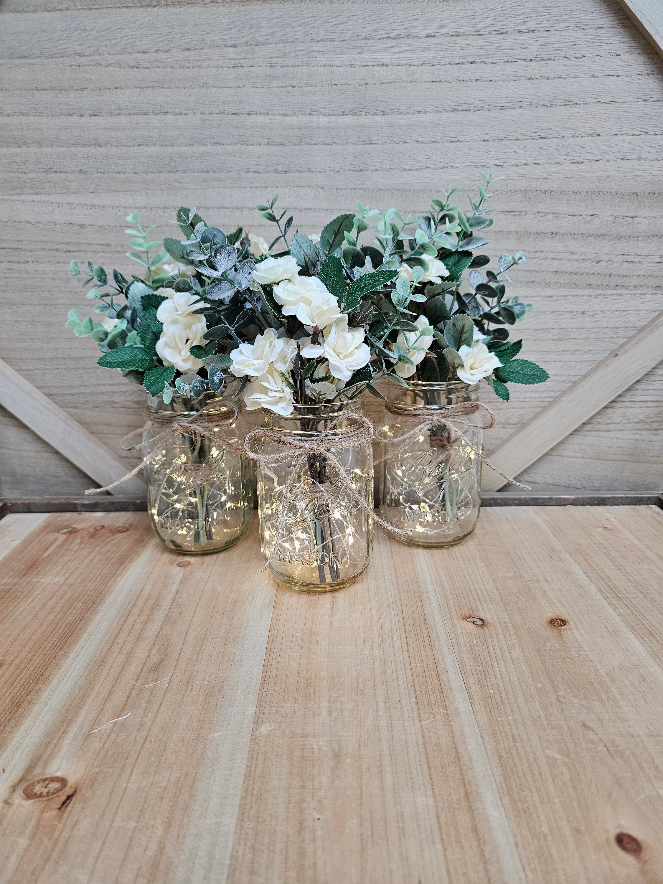White Mini Rose \u0026 Eucalyptus Lighted Pint Mason Jar Centerpiece, Wedding  Centerpiece, Farmhouse Wedding, Bridal Shower Decor, Baby Shower - Etsy, image size:2250x3000