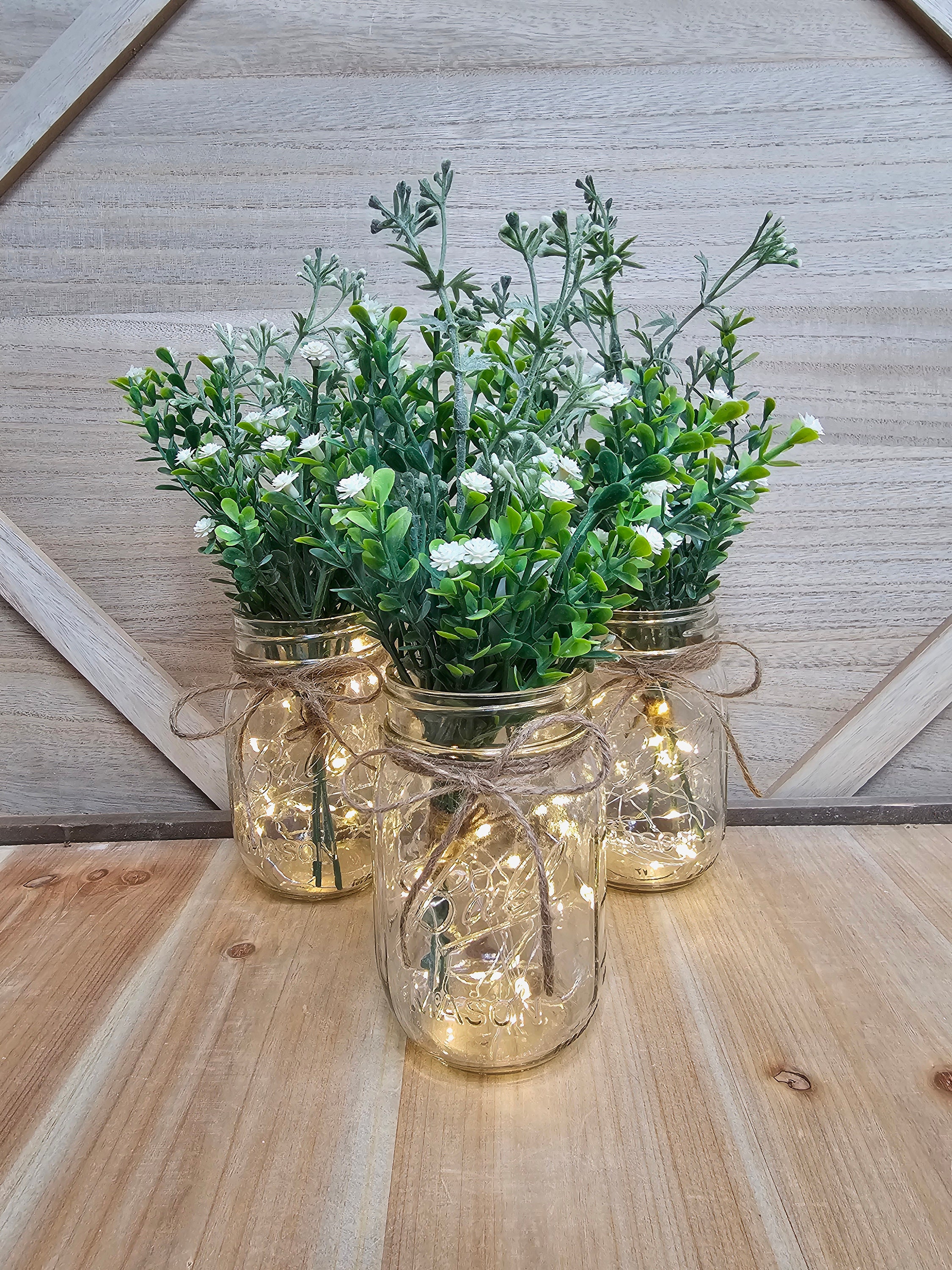 Greenery Lighted Mason Jar Centerpiece