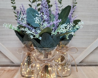 Faux Lavender and Greenery Lighted Vase Centerpiece, Wedding Centerpiece, Event Centerpiece, Wedding Decor, Shower Decorations, Bridal Show