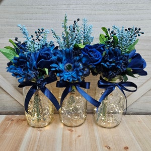 Blue Lighted Event Table Centerpiece, Wedding Centerpiece, Bridal Shower Decor,  Wedding Decor, Farmhouse Wedding, Anniversary Party Decor