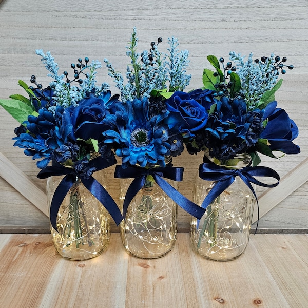 Blue Lighted Event Table Centerpiece, Wedding Centerpiece, Bridal Shower Decor,  Wedding Decor, Farmhouse Wedding, Anniversary Party Decor