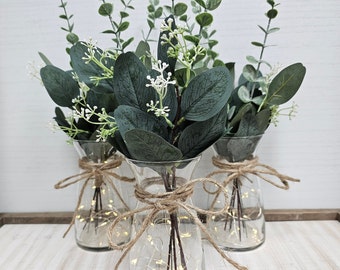 Eucalyptus Greenery Lighted Bud Vase Centerpiece, Wedding Centerpiece, Event Centerpiece, Wedding Decor, Shower Decorations