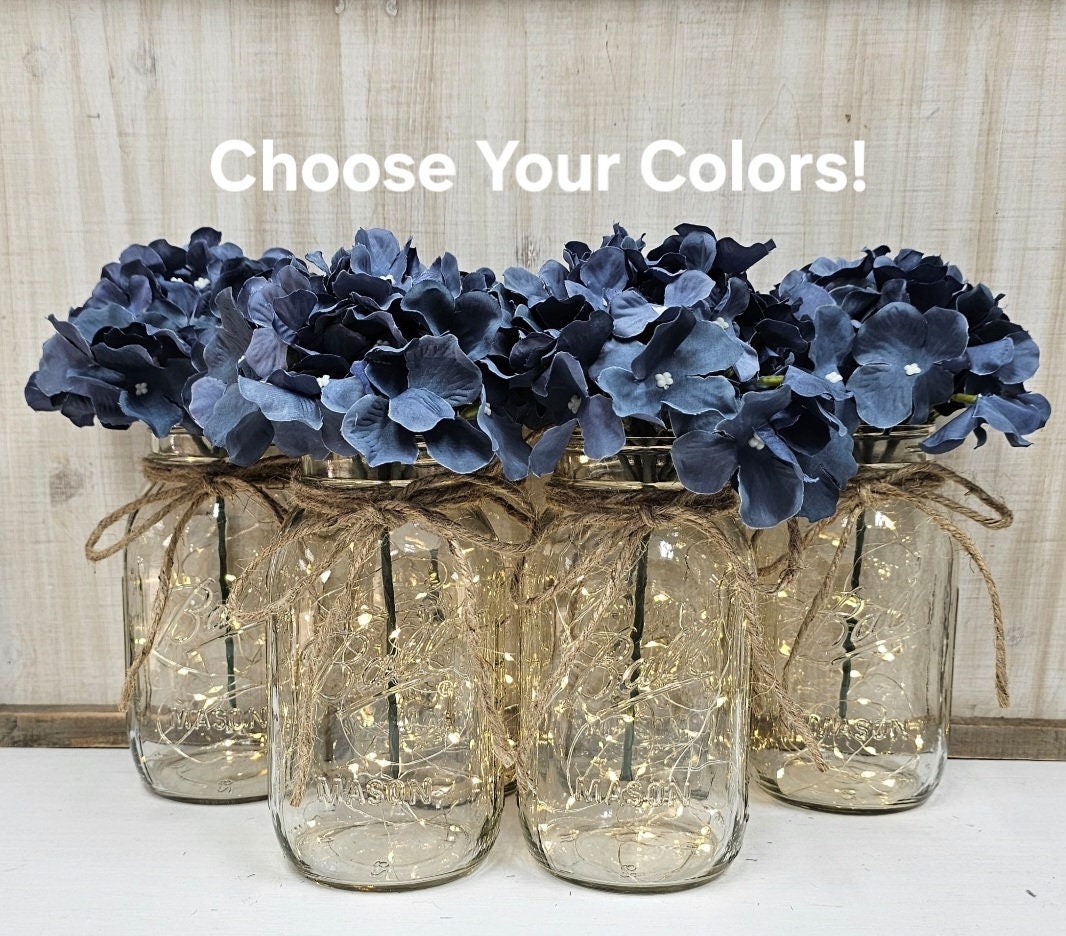 Farmhouse-style mason jars with coordinated color scheme