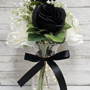 Black and White Rose Lighted Table Centerpiece, Wedding Centerpiece, Bridal Shower Decor,  Wedding Decor, Anniversary Party Decor