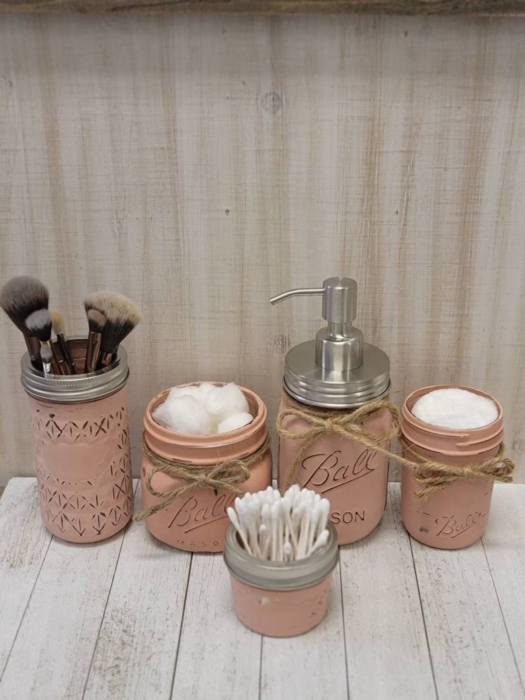 Mason Jar Bathroom Set, Bathroom Centerpiece, Farmhouse Bathroom Decor
