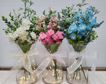 Floral Lighted Vase Centerpiece, Wedding Centerpiece, Event Centerpiece, Wedding Decor, Shower Decorations, Bridal Shower Decor