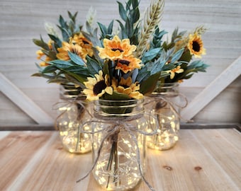 Fall Mason Jar Centerpiece, Wedding Centerpiece, Table Centerpiece, Mason jars with lights,  Wedding Decor, Farmhouse Wedding