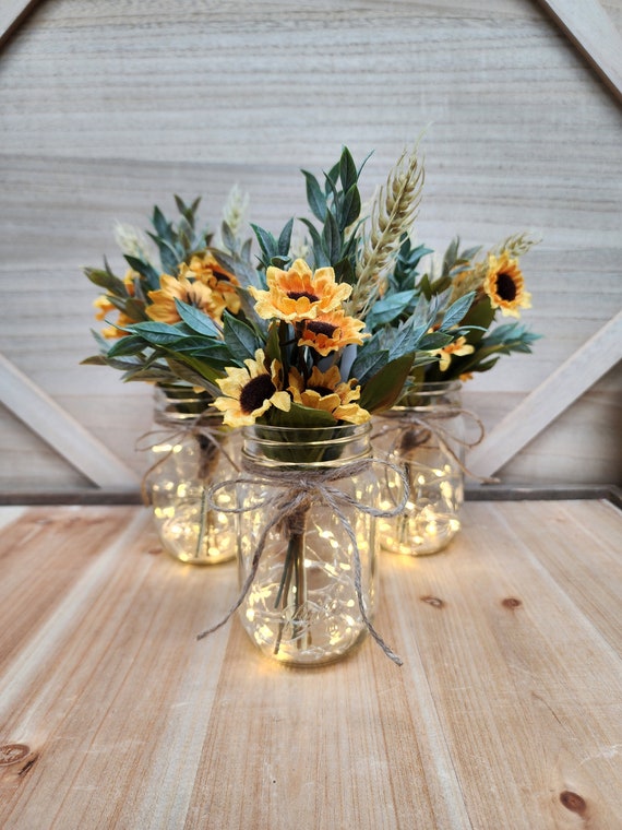 Fall Mason Jar Centerpiece Wedding Centerpiece Table Centerpiece Mason Jars With Lights Wedding Decor Farmhouse Wedding Etsy