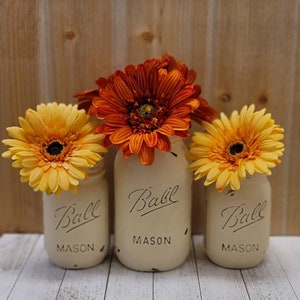 Painted Mason Jar, Farmhouse Decor, Rustic Decor, Ball Mason Jar, Farmhouse Centerpiece