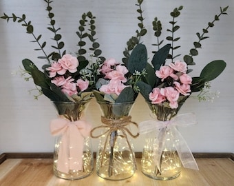 Pink Mini Rose Lighted Bud Vase Centerpiece, Wedding Centerpiece, Event Centerpiece, Wedding Decor, Shower Decorations, Party Decor