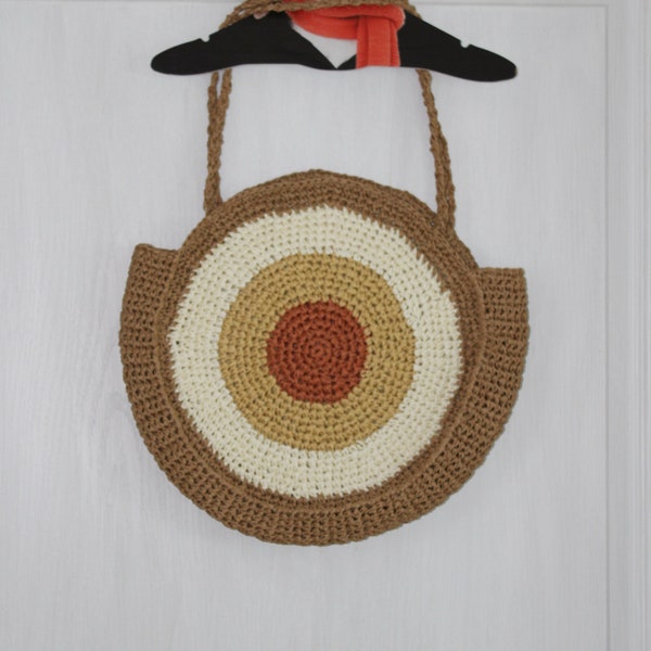 Sac fourre-tout rond bandoulière en raphia de papier crocheté fait main 4 couleurs naturelles sac à main ou épaule mode sac de plage