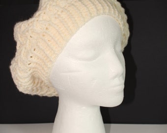 Béret pour femme chapeau mode d'hiver bonnet chaud fait main au crochet écru