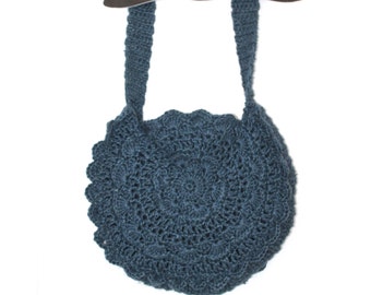 Sac fourre-tout rond bandoulière en fil de jute naturelle bleue crocheté main cabas sac à main ou épaule mode bohême sac de plage