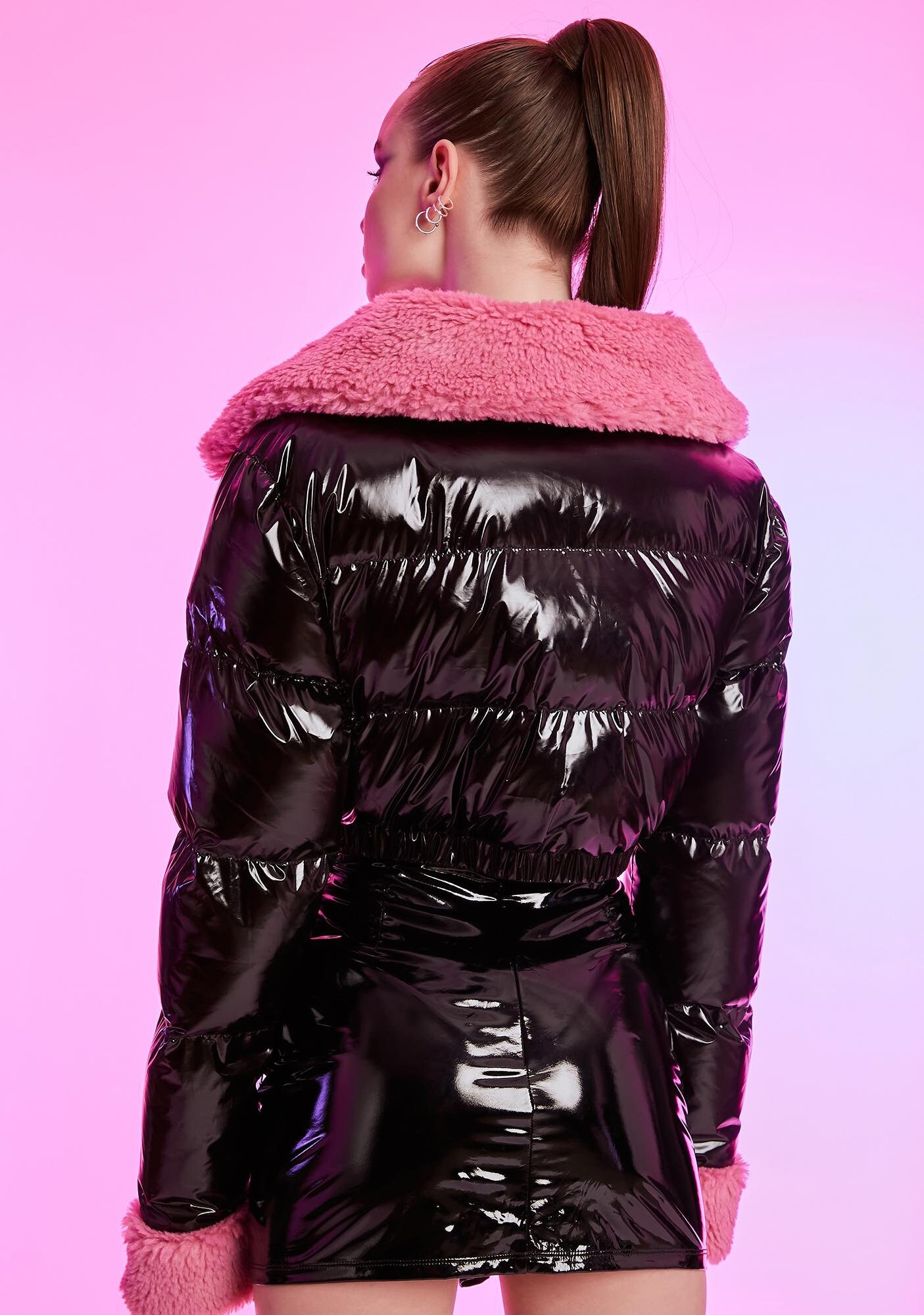 pink money puffer jacket