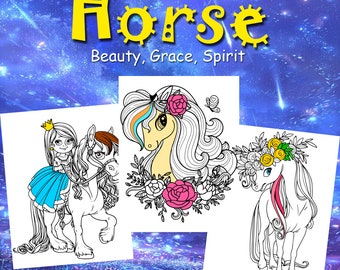 Beauty Horse Coloring Pages Instant Download | Inspired Coloring Book | Download Printable File (JPEG,PDF) Gift for Horse Lovers