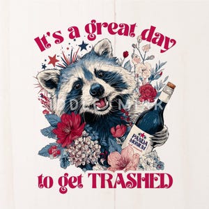 Juego de palabras de Panda Basura del 4 de julio, diseño de sublimación de camiseta de mapache basura, linda pegatina de bebida del Día de la Independencia en rojo, blanco y azul