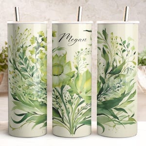 Lente groene bloemen 20oz skinny beker wrap, voeg je naam toe gepersonaliseerde antieke bruiloft bladeren, aangepaste tekst lege naadloze sublimatie kunst