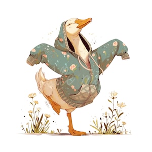 Cute Goose Clipart JPG, Arte de sublimação de gansos de desenho animado bobo, Gráficos de pássaros legais em moletons para sacolas, adesivos, designs de cartões comemorativos
