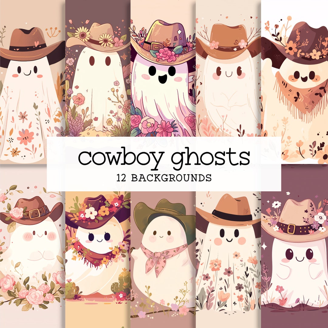 Cute Cowboy Ghosts Backgrounds, Cartoon Western Sublimation Art