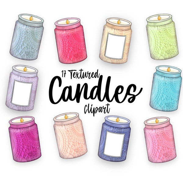 Candle Jar Clipart, Textured Glass Containers with Labels for Collage, Crafts, Sublimation, Watercolor Commercial Use PNG Digital Download