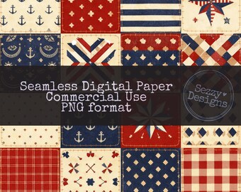 Seamless Americana Patchwork Pattern: Commercial Use PNG File (Digital Download)