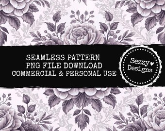 Seamless Purple Chinoiserie Floral Pattern: Commercial Use PNG File (Digital Download)