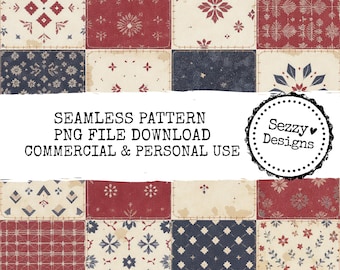 Bezszwowy wzór patchworkowy Americana: plik PNG do użytku komercyjnego (pobranie cyfrowe)