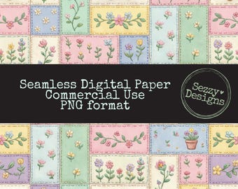 Ostern Frühling Patchwork Muster: Kommerzielle Nutzung PNG Datei (Digitaler Download)