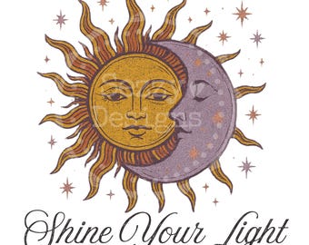 Celestial Retro Sun Moon png - Sun Design - Digital Download - Png files - Tshirt png - Boho Moon Design